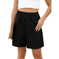 thumbnail image 1 of Gleelaud Women's Bermuda Shorts Summer Elastic Waist Casual Lightweight Button Shorts with Pockets Black, 1 of 6