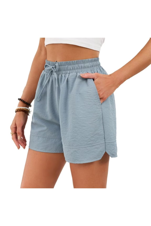 Women's Casual Elastic Waist Shorts with Side Pockets - Lightweight Summer Lounge Shorts for Beach & Daily Wear