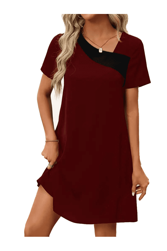 Women's Color Block Casual Elegant T-shirt Dresses Short Sleeve Boho Beach Dress