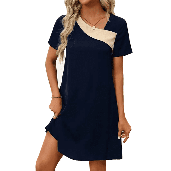 Gleelaud Women's Color Block Casual Elegant T-shirt Dresses Short Sleeve Boho Beach Dress