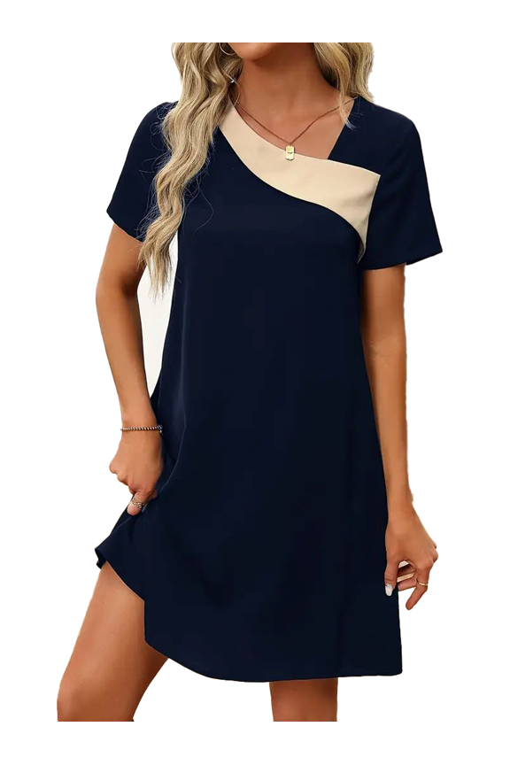 Women's Color Block Casual Elegant T-shirt Dresses Short Sleeve Boho Beach Dress