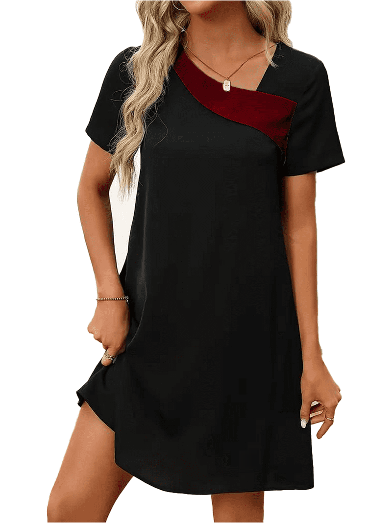 Gleelaud Women's Color Block Casual Elegant T-shirt Dresses Short