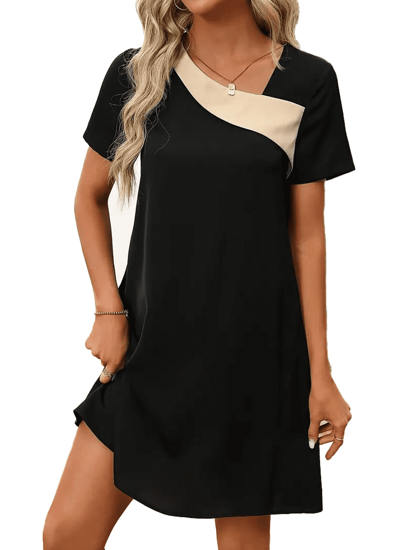 Gleelaud Women's Color Block Casual Elegant T-shirt Dresses Short ...