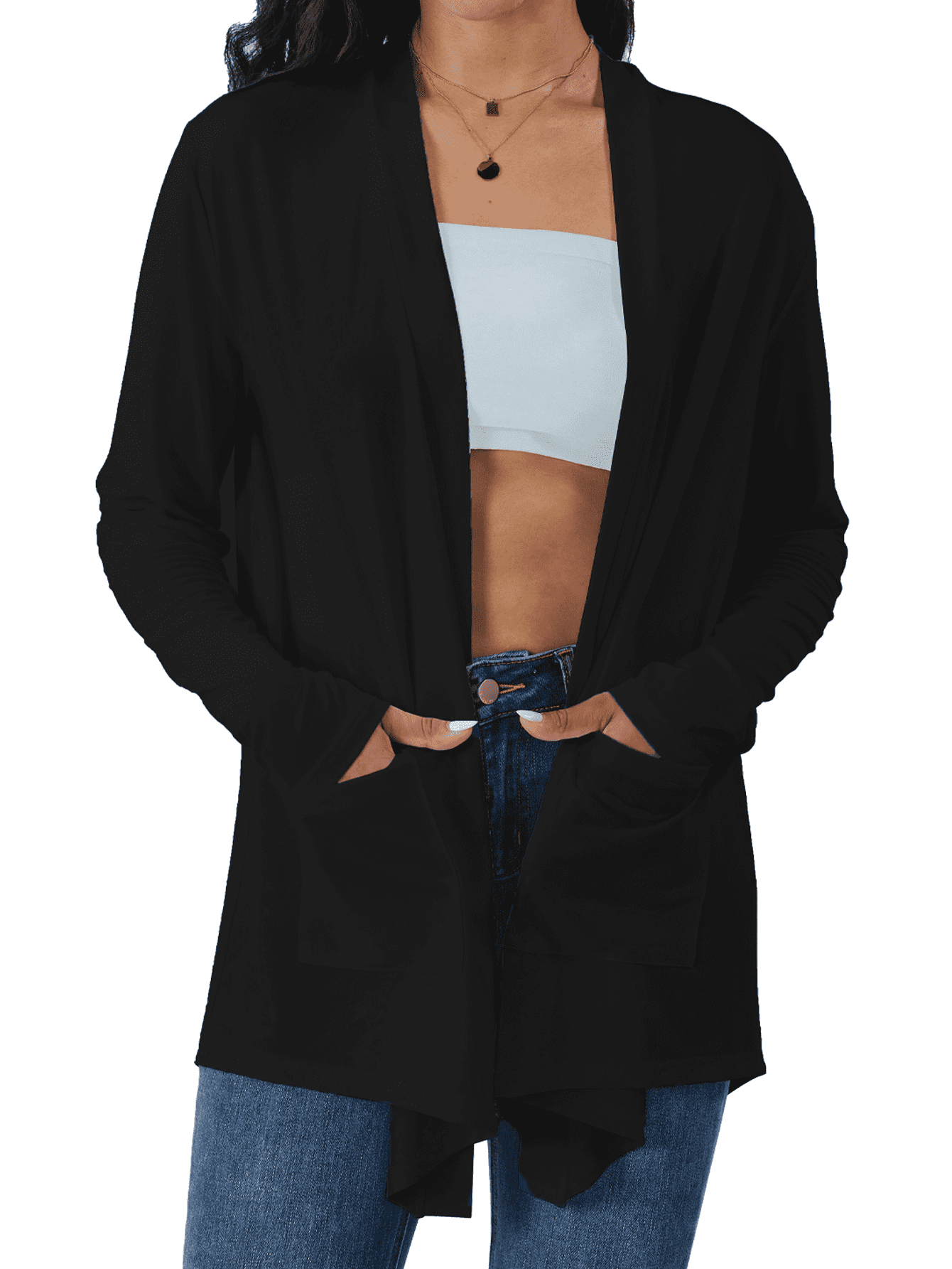 Women's Lightweight Open Front Cardigans Long Sleeve Casual Soft Drape Fall Cardigan with Pockets