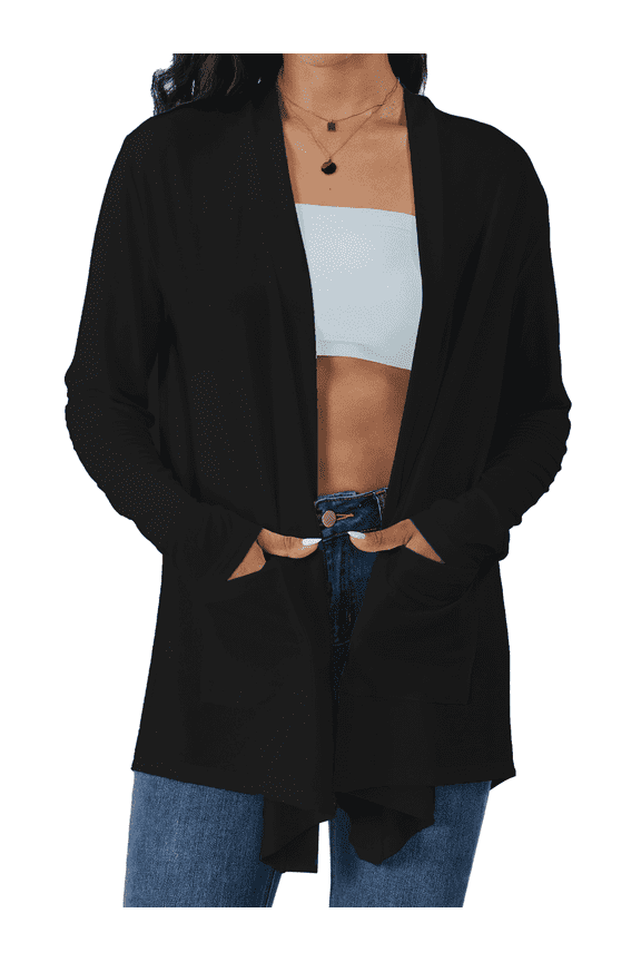 Women's Lightweight Open Front Cardigans Long Sleeve Casual Soft Drape Fall Cardigan with Pockets