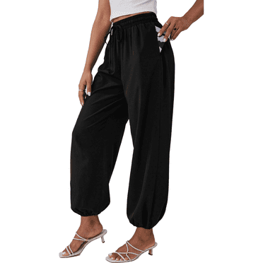 Gleelaud Women's Solid Color Harem Pants Boho High Waist Long Length Joggers Lightweight Pants with Pockets Black