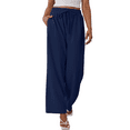 thumbnail image 1 of Gleelaud Women's Wide Leg Lounge Pants with Pockets Lightweight High Waisted Drawstring Adjustable Loose Trousers Navy Blue, 1 of 8