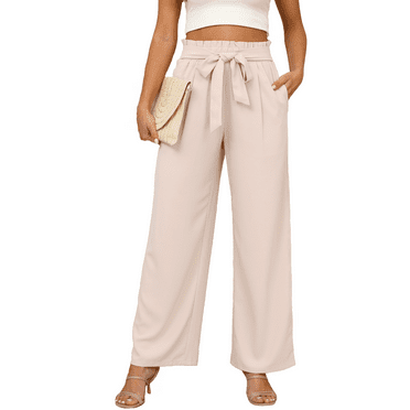 Gleelaud Women's Wide Leg Pants with Pockets Lightweight High Waisted Adjustable Tie Knot Loose Trousers Apricot