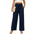 thumbnail image 1 of Gleelaud Women's Wide Leg Pants with Pockets Lightweight High Waisted Adjustable Tie Knot Loose Trousers Navy Blue, 1 of 7
