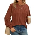 thumbnail image 1 of Gleelaud Womens Fall Fashion Long Sleeve Shirts Fall Tops Pleated Blouse Casual Loose Dressy Basic Tunic Tops Caramel, 1 of 6