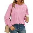 thumbnail image 1 of Gleelaud Womens Fall Fashion Long Sleeve Shirts Fall Tops Pleated Blouse Casual Loose Dressy Basic Tunic Tops Pink, 1 of 6