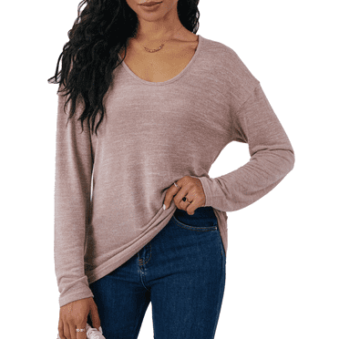 Gleelaud Womens Long Sleeve Tops Casual Deep V Neck Knit Basic T Shirts Blouse Khaki
