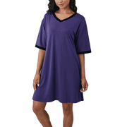 Gleelaud Womens Nightgowns Short Sleeve Color Block Sleepshirt Sleepwear Casual V Neck Sleep Dress Loungewear Nightshirts Purple