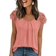 thumbnail image 1 of Gleelaud Womens Solid Color Crew Neck Tunic Tops Short Sleeve Casual Lace Tees, 1 of 6
