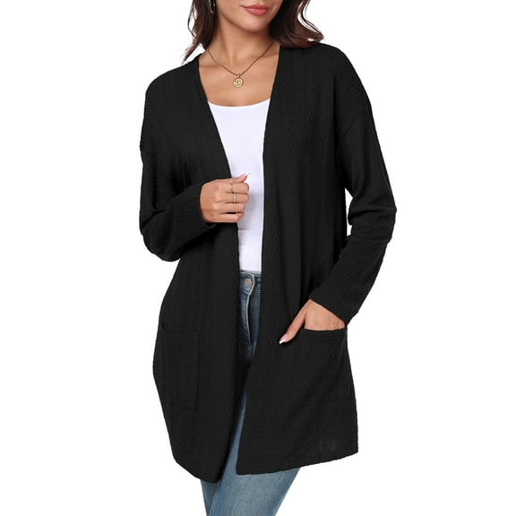 Gleelist Black Cardigan For Women Casual Lightweight Long Sleeve Open Front Cardigan for Women with Pockets L