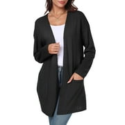 Gleelist Black Cardigan For Women Casual Lightweight Long Sleeve Open Front Cardigan for Women with Pockets L