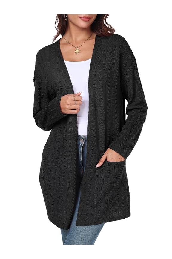 Black Cardigan For Women Casual Lightweight Long Sleeve Open Front Cardigan for Women with Pockets L