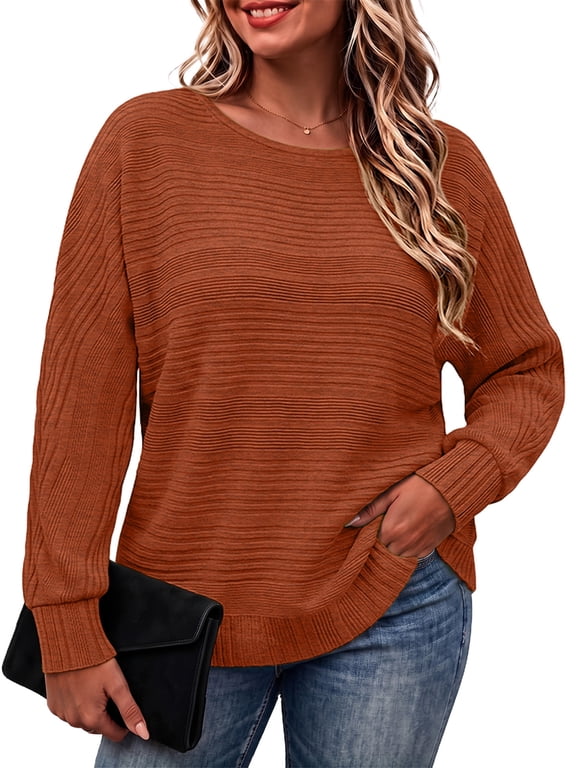 Women's Plus Size Fall Tops Crew Neck Long Sleeve Shirts for Women Work Blouses Knit Tops Pullover Sweaters XL-5XL