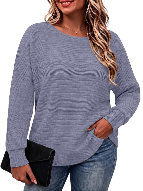 Women's Plus Size Fall Tops Crew Neck Long Sleeve Shirts for Women Work Blouses Knit Tops Pullover Sweaters XL-5XL