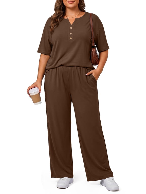 Lounge Sets Two Piece Sets for Women Summer Outfits Soft Comfy Pajamas Set Beach Airport Matching Sets(1X-5X)