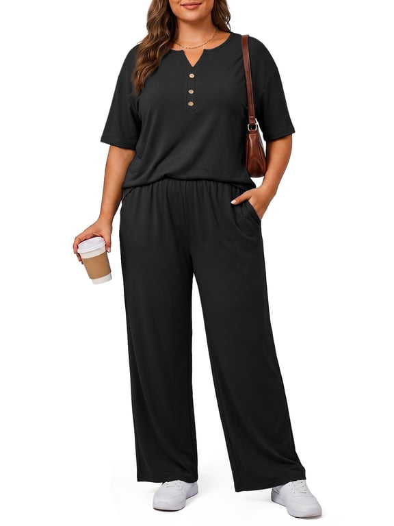 Lounge Sets Two Piece Sets for Women Summer Outfits Soft Comfy Pajamas Set Beach Airport Matching Sets(1X-5X)