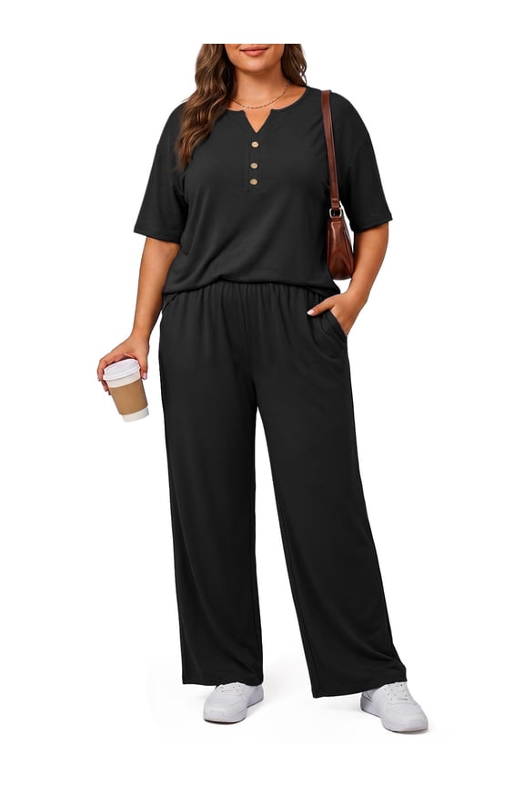 Lounge Sets Two Piece Sets for Women Summer Outfits Soft Comfy Pajamas Set Beach Airport Matching Sets(1X-5X)