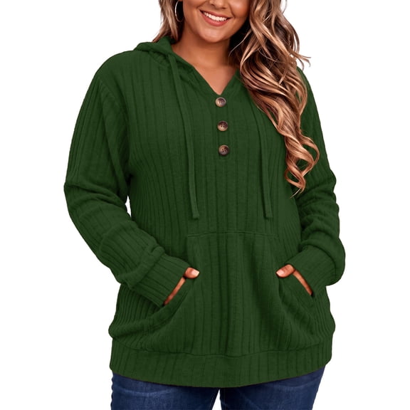 Gleelist Plus Size Hoodies for Women Lightweight Long Sleeve Oversized Sweatshirt Fall Henley Neckline Pullover Sweaters with Pockets XL-5XL