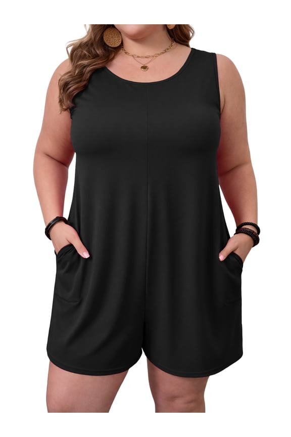 Women's Plus Size Sleeveless Jumpsuit Wide Leg Shorts Romper Loose Fit Overalls with Pockets Summer Outfit XL-5XL