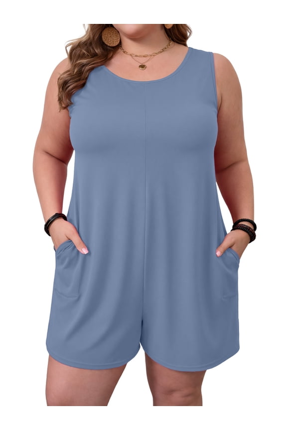 Women's Plus Size Sleeveless Jumpsuit Wide Leg Shorts Romper Loose Fit Overalls with Pockets Summer Outfit XL-5XL