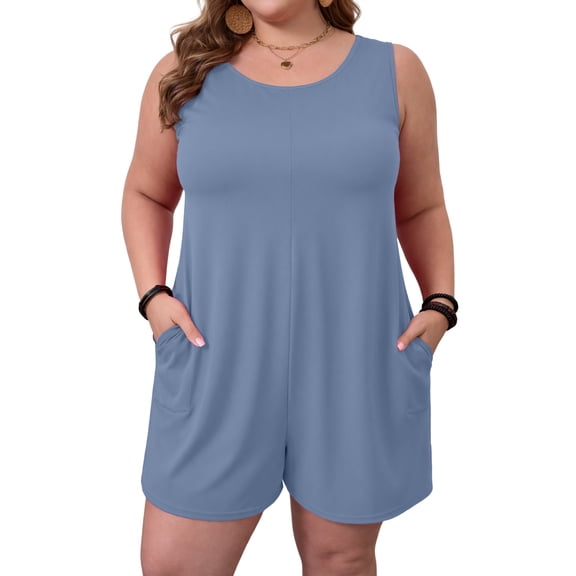 Gleelist Women's Plus Size Sleeveless Jumpsuit Wide Leg Shorts Romper Loose Fit Overalls with Pockets Summer Outfit XL-5XL