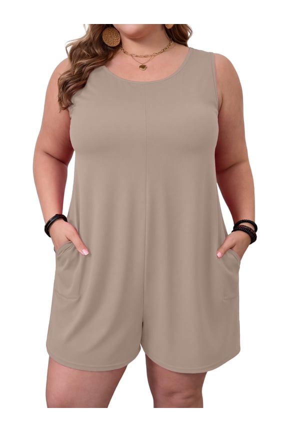 Women's Plus Size Shorts Romper Sleeveless Wide Leg Summer Romper Loose Fit Overalls with Pockets Summer Outfit XL-5XL