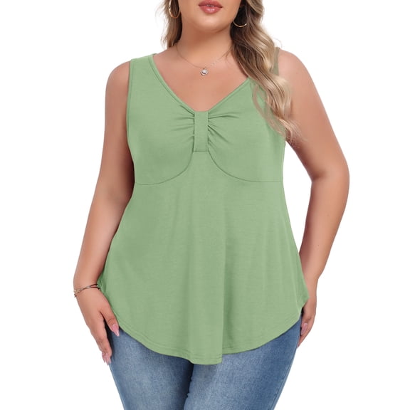 Gleelist Plus Size Tank Tops for Women Bow Detail V Neck Loose Sleeveless Swing Tank Summer Womens Tops Plus Size XL-5XL