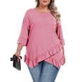 thumbnail image 1 of Gleelist Plus Size Tops For Womens Ruffled Hem Crew Neck T-Shirts Casual Flowy Blouses 3/4 Ruffle Sleeve XL-5XL, 1 of 8