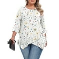 thumbnail image 1 of Gleelist Plus Size Tops For Womens Ruffled Hem Crew Neck T-Shirts Casual Flowy Blouses 3/4 Ruffle Sleeve XL-5XL, 1 of 8
