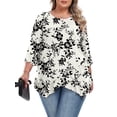 thumbnail image 1 of Gleelist Plus Size Tops For Womens Ruffled Hem Crew Neck T-Shirts Casual Flowy Blouses 3/4 Ruffle Sleeve XL-5XL, 1 of 8