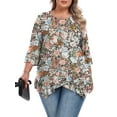 thumbnail image 1 of Gleelist Plus Size Tops For Womens Ruffled Hem Crew Neck T-Shirts Casual Flowy Blouses 3/4 Ruffle Sleeve XL-5XL, 1 of 8