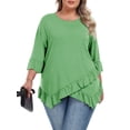 thumbnail image 1 of Gleelist Plus Size Tops For Womens Ruffled Hem Crew Neck T-Shirts Casual Flowy Blouses 3/4 Ruffle Sleeve XL-5XL, 1 of 8