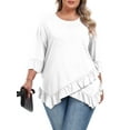 thumbnail image 1 of Gleelist Plus Size Tops For Womens Ruffled Hem Crew Neck T-Shirts Casual Flowy Blouses 3/4 Ruffle Sleeve XL-5XL, 1 of 9