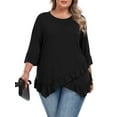thumbnail image 1 of Gleelist Plus Size Tops For Womens Ruffled Hem Crew Neck T-Shirts Casual Flowy Blouses 3/4 Ruffle Sleeve XL-5XL, 1 of 9