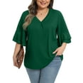 thumbnail image 1 of Gleelist Womens Plus Size Tops 3/4 Ruffle Layered Sleeve V Neck Pleated Tee Shirts Basic Loose Fit Soft Summer Tunic Blouse 1X-5X, 1 of 6