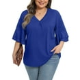 thumbnail image 1 of Gleelist Womens Plus Size Tops 3/4 Ruffle Layered Sleeve V Neck Pleated Tee Shirts Basic Loose Fit Soft Summer Tunic Blouse 1X-5X, 1 of 6