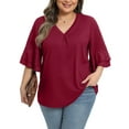 thumbnail image 1 of Gleelist Womens Plus Size Tops 3/4 Ruffle Layered Sleeve V Neck Pleated Tee Shirts Basic Loose Fit Soft Summer Tunic Blouse 1X-5X, 1 of 6