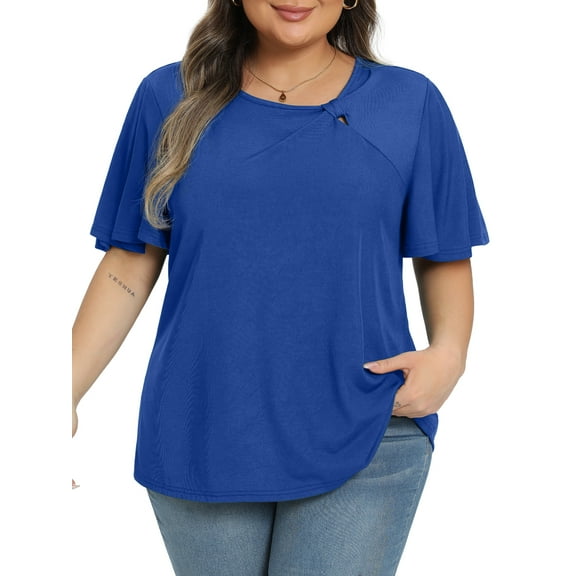 Gleelist Women's Plus Size Top Asymmetrical Knotted Neck T-Shirt Supersoft Essentials Tee Summer Short Sleeve Fashion Blouses(XL-5XL)