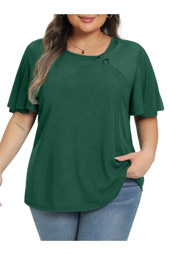 Women's Plus Size Top Asymmetrical Knotted Neck T-Shirt Supersoft Essentials Tee Summer Short Sleeve Fashion Blouses(XL-5XL)