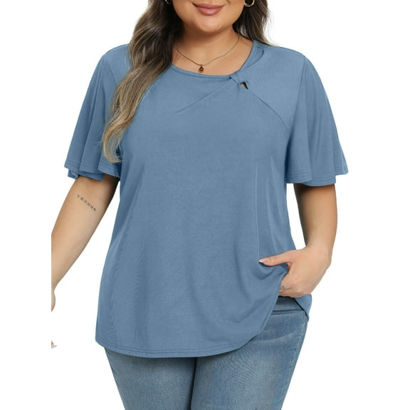 Gleelist Women's Plus Size Top Asymmetrical Knotted Neck T-Shirt Supersoft Essentials Tee Summer Short Sleeve Fashion Blouses(XL-5XL)