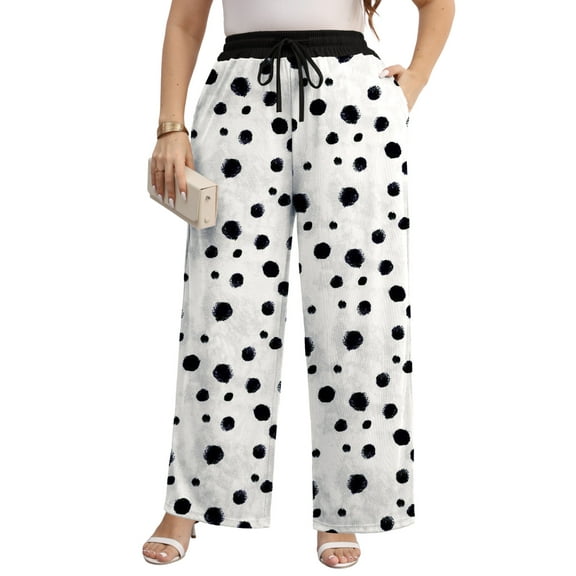 Gleelist Women Plus Size Casual Drawstring Wide Leg Pants Stretchy Straight Long Trousers With Pocket XL-5XL