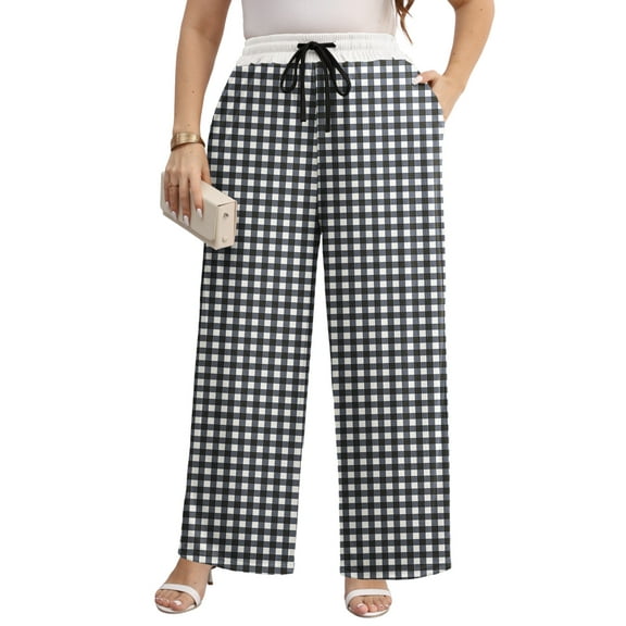 Gleelist Women Plus Size Casual Drawstring Wide Leg Pants Stretchy Straight Long Trousers With Pocket XL-5XL