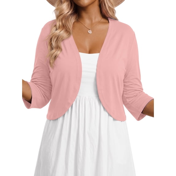 Gleelist Plus Size Cropped Cardigan Bolero Shrug For Dresses 3/4 sleeve Oversized Lightweight Cardigan Sweaters For Women XL-5XL
