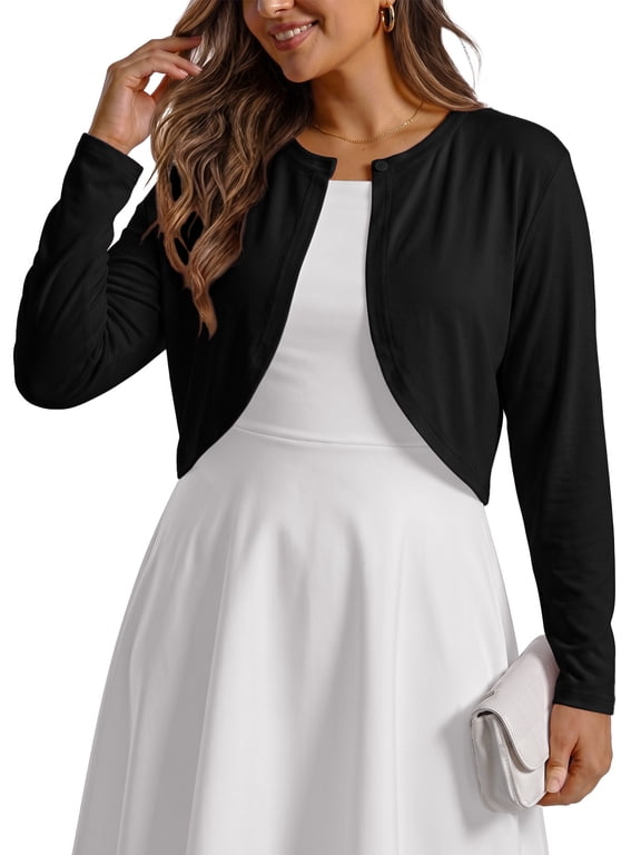 Plus Size Cropped Cardigan Bolero Shrug Open Front Long sleeve Lightweight Cardigan Sweaters For Women XL-5XL
