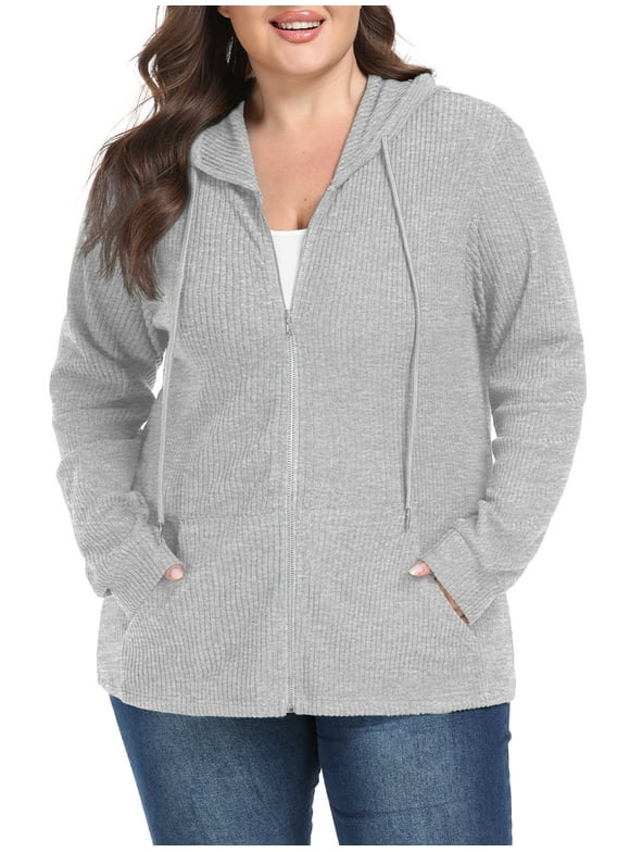 Women's Full Zip Up Hoodie Sweatshirts Plus Size Long Sleeve Oversized Casual Hoodies Sweatshirt Jackets with Pockets(1X-5X)